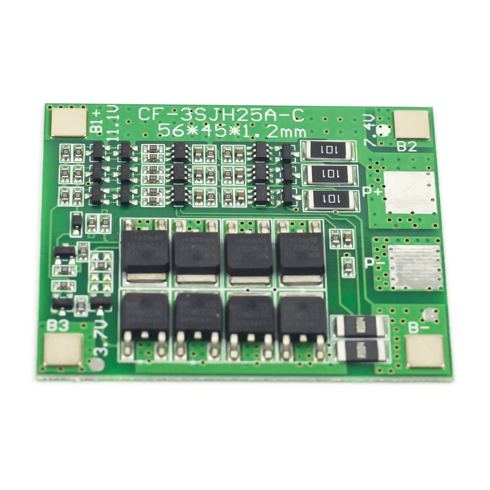 Плата защиты (BMS) для 3 аккумуляторов 18650 с защитой от перезаряда и переразряда, 12в 25A